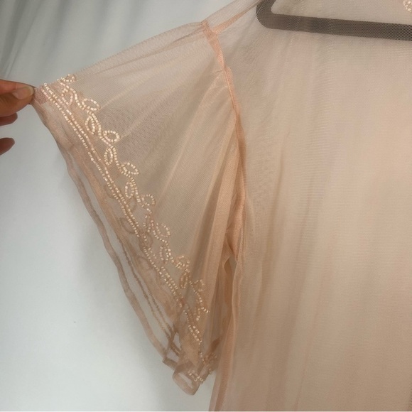 Kaari Blush Pink Beaded Mesh Sheer Boho Cottagecore Blouse Top Women P Small - Picture 3 of 8